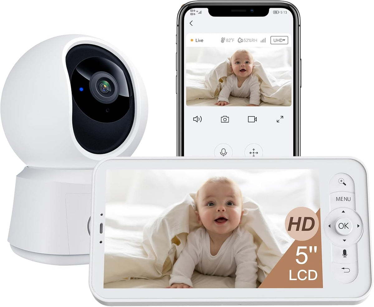 ARENTI Smart Baby Monitor with Camera and Audio, 1080P PTZ Camera with 5-inch Screen, Free