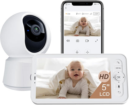 ARENTI Smart Baby Monitor with Camera and Audio, 1080P PTZ Camera with 5-inch Screen, Free