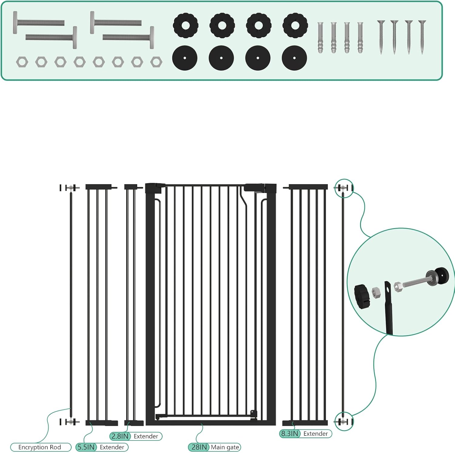 51" Extra Tall Cat Gate for Doorway Auto Close Encrypted Cat Gate 28.5"-48.7" Adjustable Width Pet