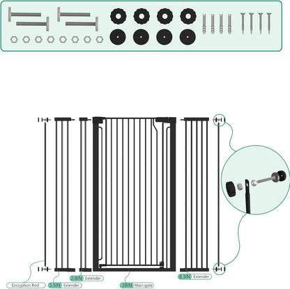51" Extra Tall Cat Gate for Doorway Auto Close Encrypted Cat Gate 28.5"-48.7" Adjustable Width Pet