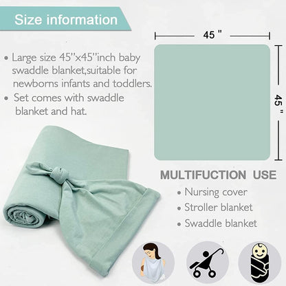 OWLOWLA Swaddle Blanket and Hat Set Newborn Swaddle Wrap Baby Receiving Blanket for Baby Boys