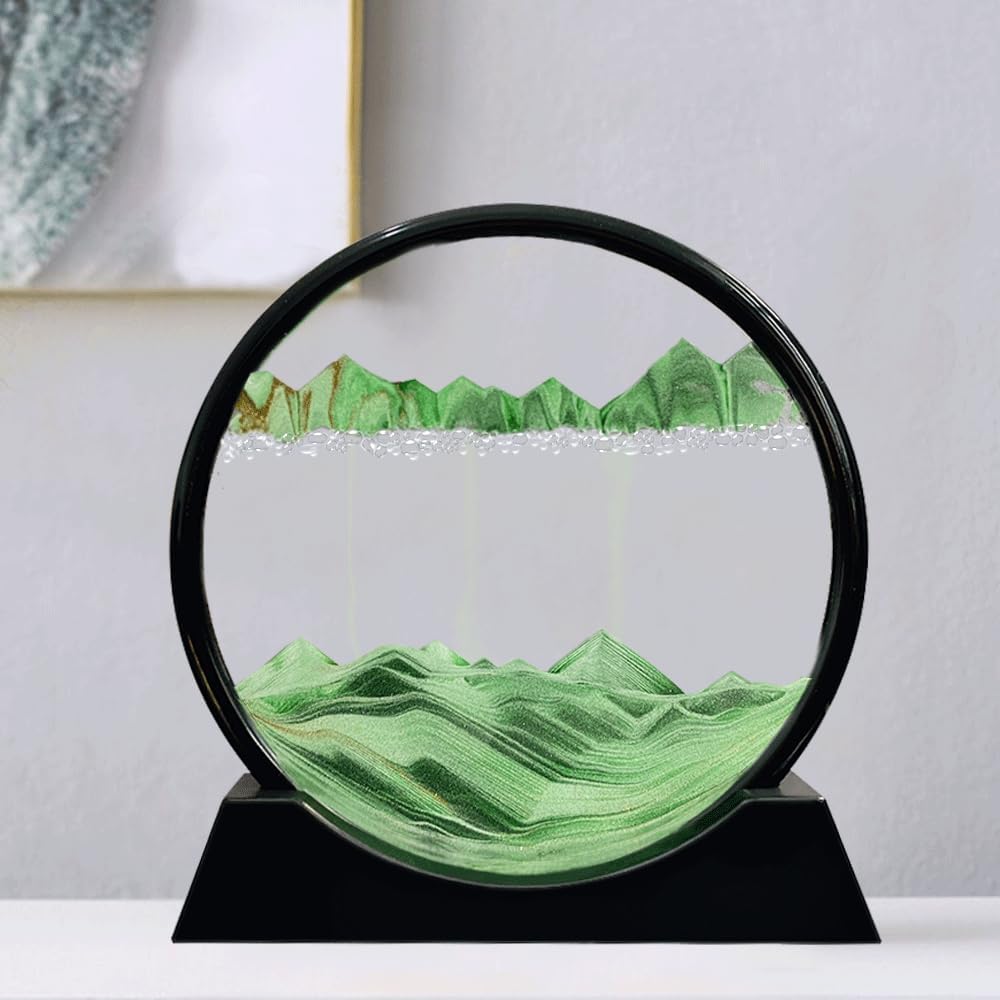 Aoderun Moving Sand Art Picture Round Glass 3D Deep Sea Sandscape in Motion Display Flowing Sand
