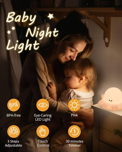 Cute Octopus Rechargeable Silicone Night Light for Kids, Dimmable Touch Control Nightlight with