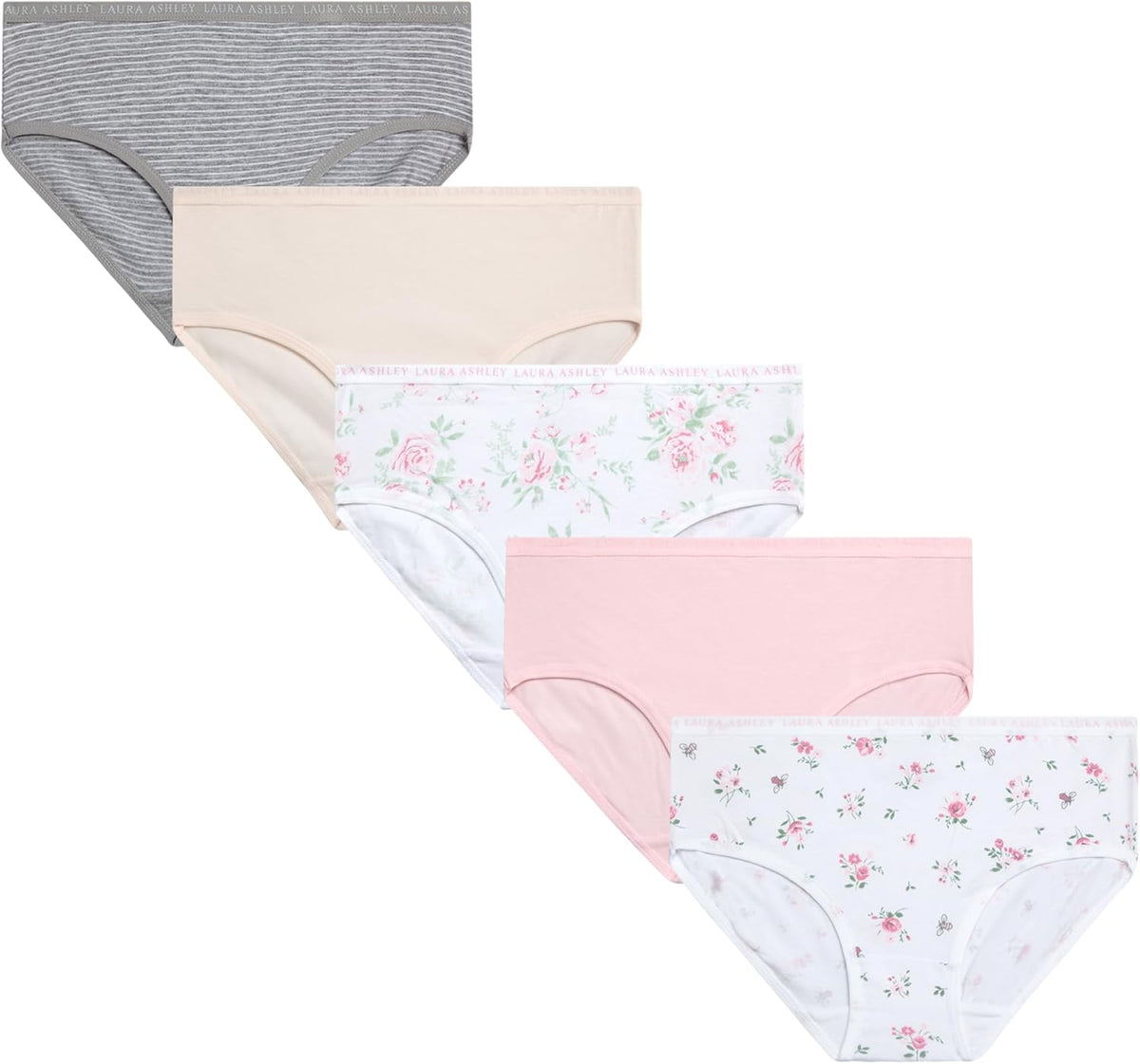 Laura Ashley Girls Underwear - 5 Pack Soft Stretch Breathable Panties for Girls - Lightweight