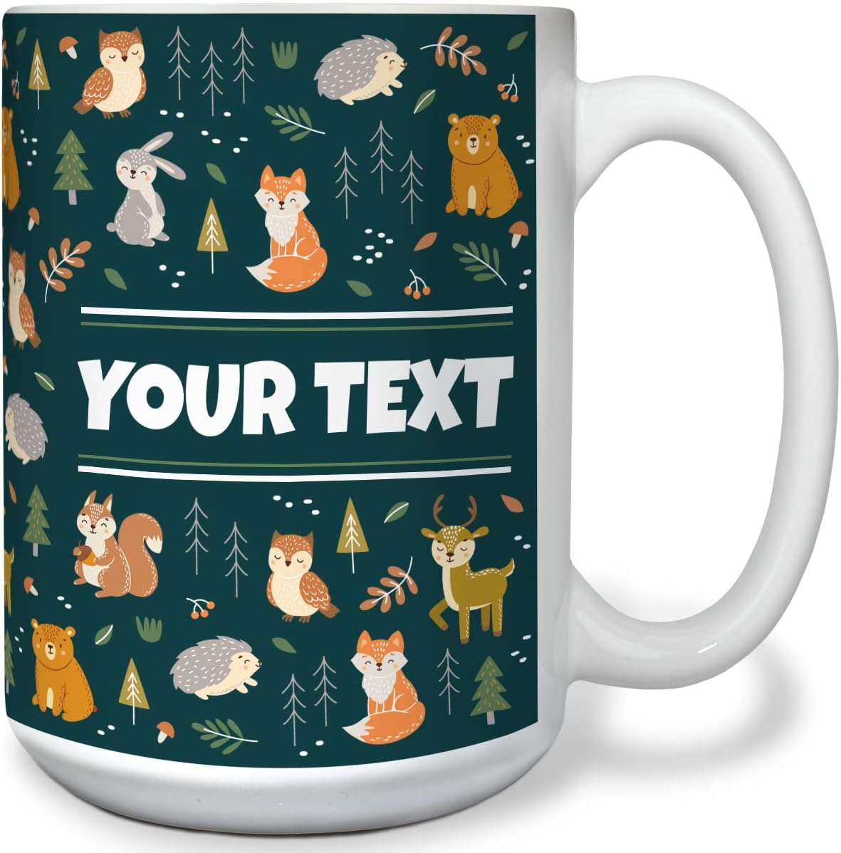 Personalized Mug for Kids - Woodland Animals - Custom Name/Text, Ceramic Hot Chocolate/Cocoa/Coffee