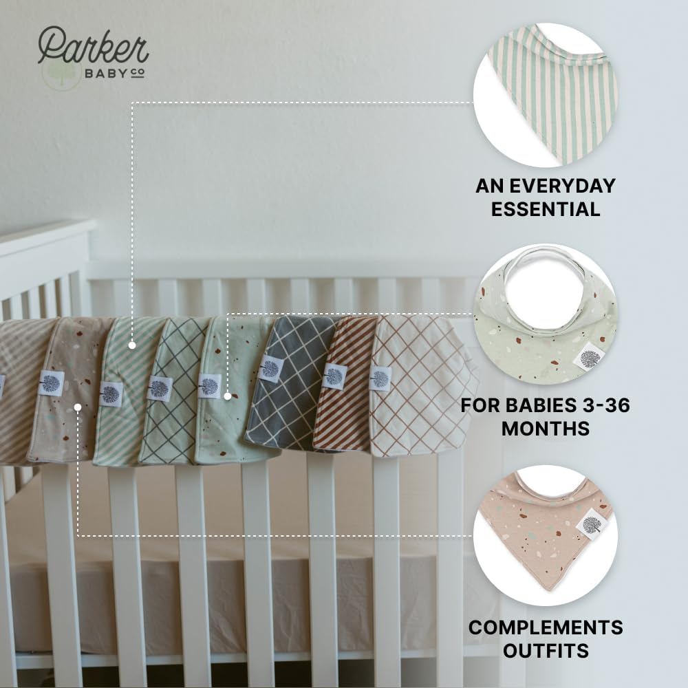Parker Baby Bandana Drool Bibs 8 Pack Baby Bibs for Boys, Girls, Unisex - Soft & Stylish Teething