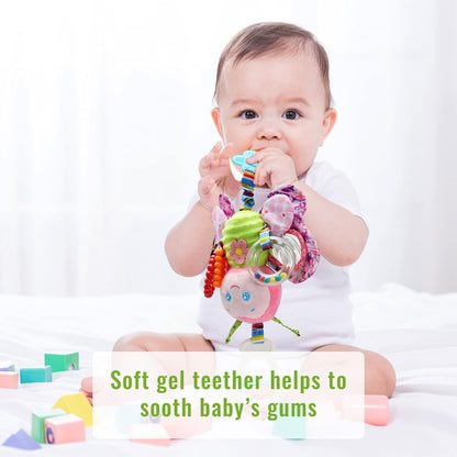 Baby Stroller Toy and Car Seat Toy for Infant with Teether Hanging Rattle Toys Clip on Stroller Toy