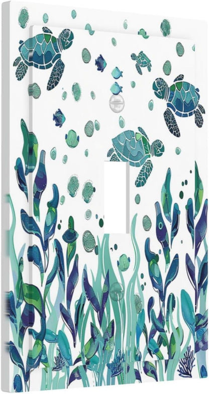 Decorative Light Switch Cover Vibrant Turtle Seagrass Watercolor Painting 1 Gang Single Toggle
