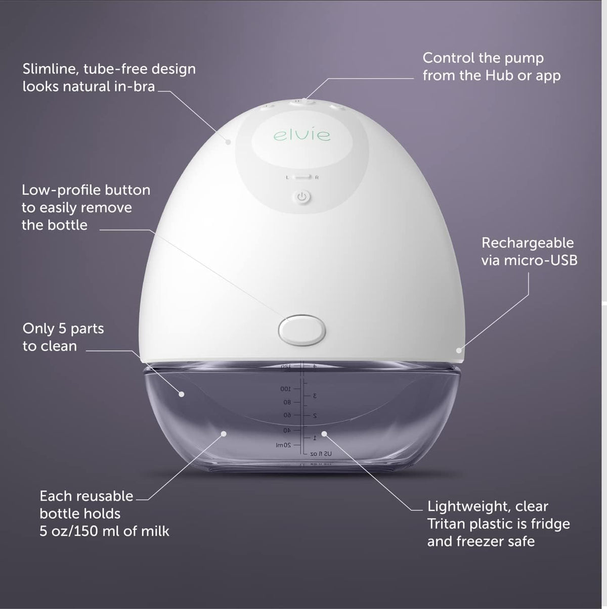Elvie - Single, Wearable Breast Pump w/App - The Smallest & Quietest - Portable - Hands Free &