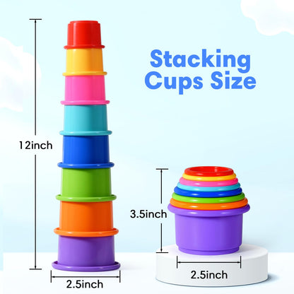 jojnawa 8 Pcs Stacking Cups Baby Stacking Toys, 8 Colors Educational Nesting Cups, Montessori