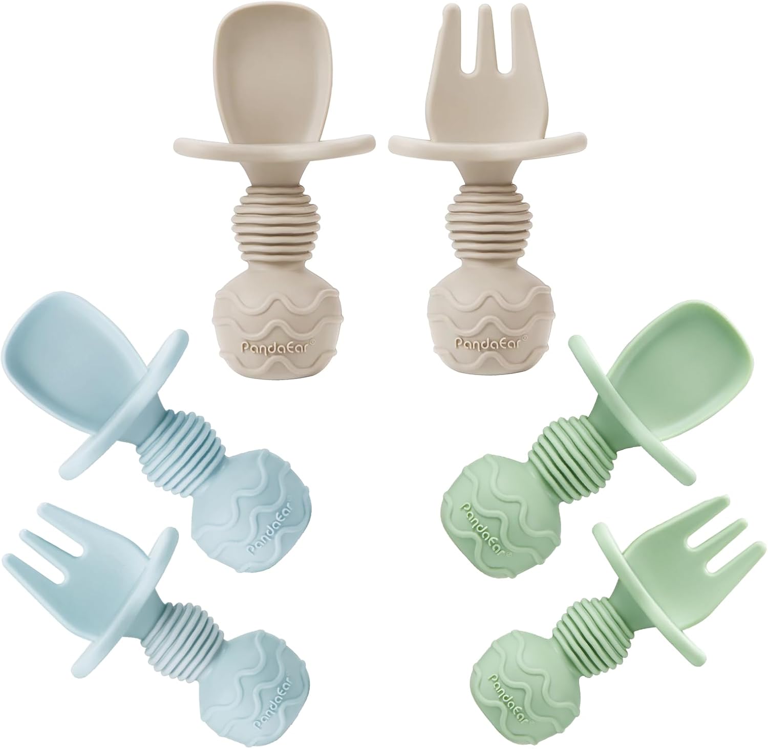 PandaEar 6 Pack Silicone Baby Spoons and Fork Feeding Set- Anti-Choke First Self Feeding Utensils
