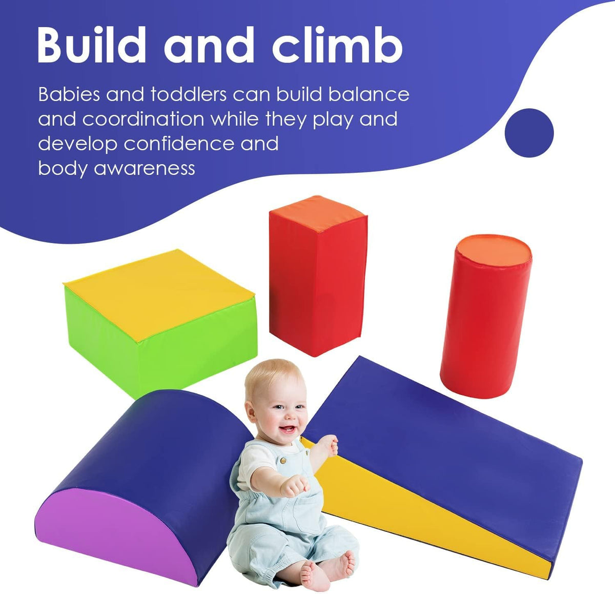 PayLessHere Climbing Toys for Toddlers 5 Piece Corner Foam Climbing Blocks Set with Soft Foam and