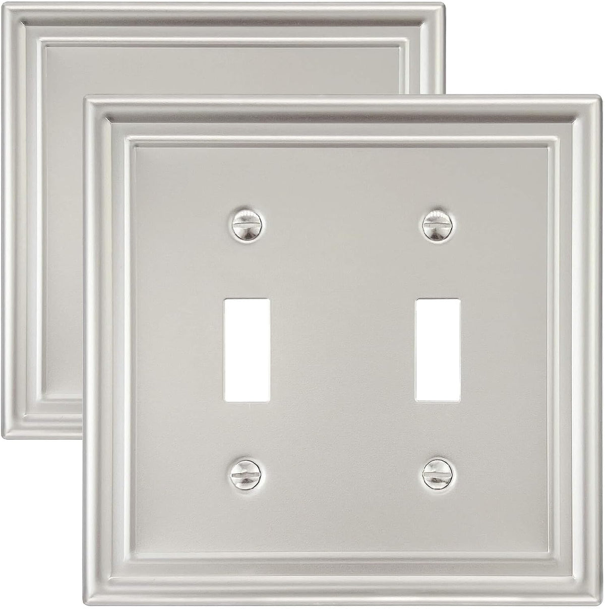 2-Pack Double Toggle Wall Plate, Satin Nickel Light Switch Cover, Metal Switch Covers Wall Plate