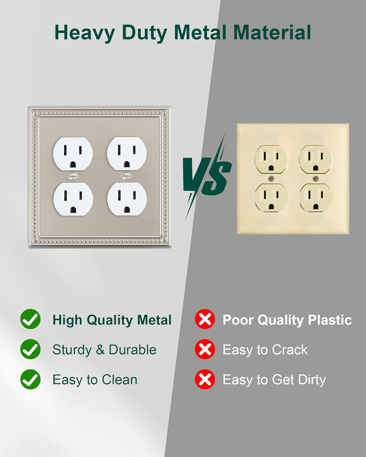 2-Pack Double Duplex Outlet Cover, Brushed Nickel Metal Switch Plates and Outlet Covers, Pearls