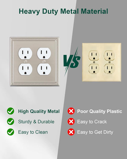 2-Pack Double Duplex Outlet Cover, Brushed Nickel Metal Switch Plates and Outlet Covers, Pearls