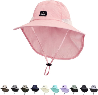 Outdoor Kids Sun Hat with Neck Flap UPF 50+ Quick Dry Beach Hats for Baby Boys Girls Age 2-12 Years
