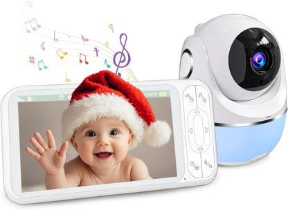 Baby Monitor, 5'' Screen with 32 Hours 5000mAh Battery, Pan-Tilt-Zoom Video 1080P Baby Monitor with