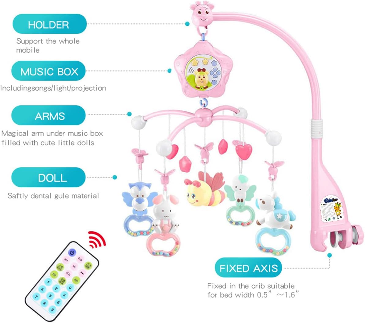 Baby Mobile for Crib with Musicial and Lights, Remote and Projection. Pack and Play Toys for Ages