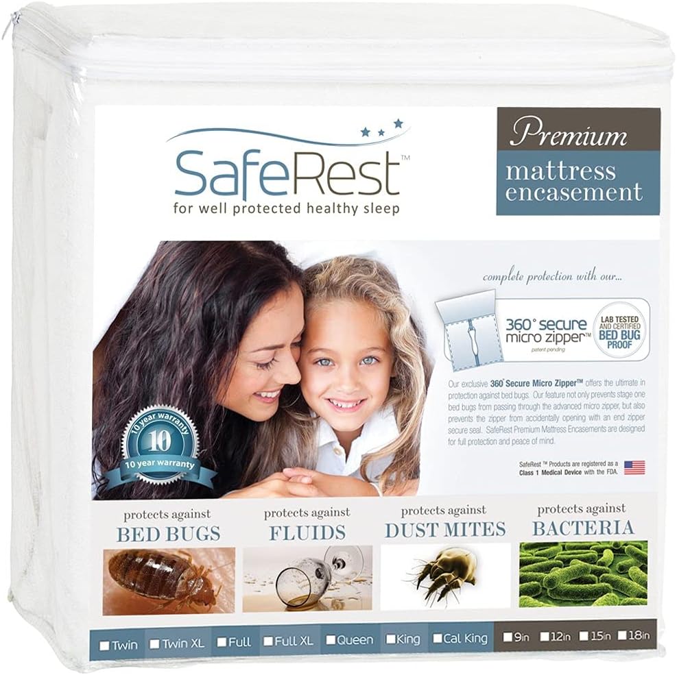 SafeRest Zippered Mattress Protector - Premium 12-15 Inch Waterproof Mattress Cover for Bed