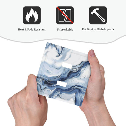 Decorative Switch Plates White Marble Navy Blue Line Fluid 2 Gang Double Toggle Outlet Light Switch