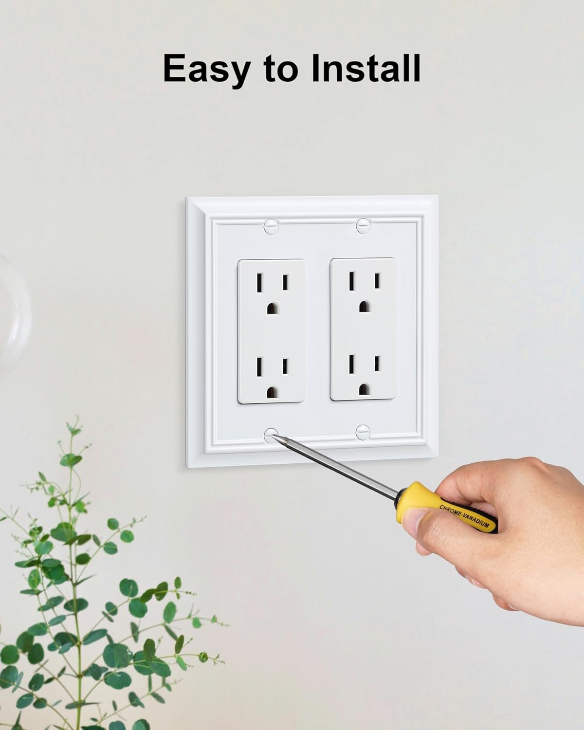 2-Pack Decorative Double Decorator Outlet Cover Plate, Pure White Durable Natural Bamboo Fiber Wall