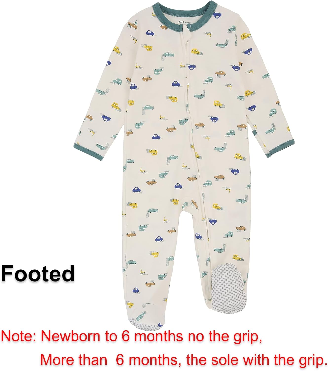 Aablexema Baby Footed Pajamas with Mitten Cuffs Zipper 4-Pack Infant Newborn Cotton Long Sleeve