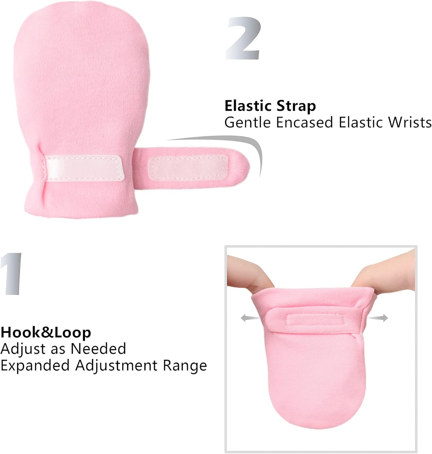 Newborn Baby No Scratch Mittens Stay On, 100% Cotton Breathable, Adjustable Infant Gloves for Baby