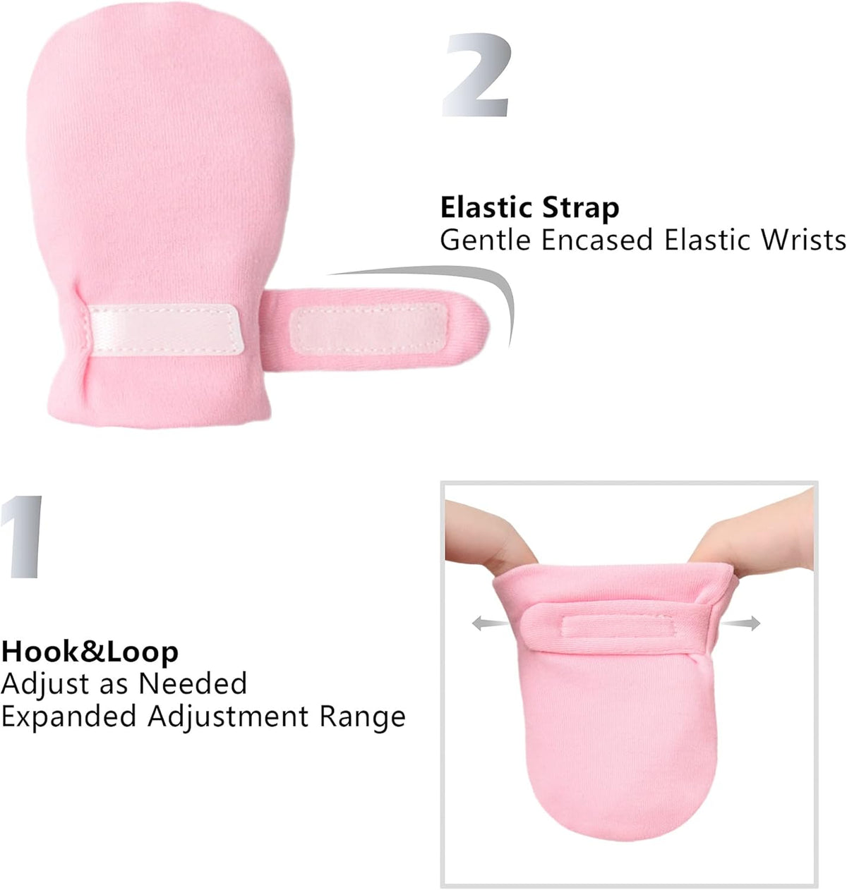 Newborn Baby No Scratch Mittens Stay On, 100% Cotton Breathable, Adjustable Infant Gloves for Baby