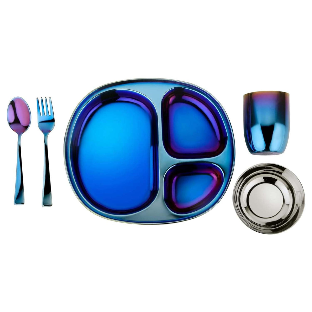 Ahimsa Stainless Steel Kids Dinnerware Set - 5 Piece Stainless Steel Toddler Plates and Bowls Set