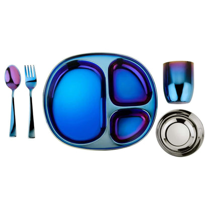 Ahimsa Stainless Steel Kids Dinnerware Set - 5 Piece Stainless Steel Toddler Plates and Bowls Set