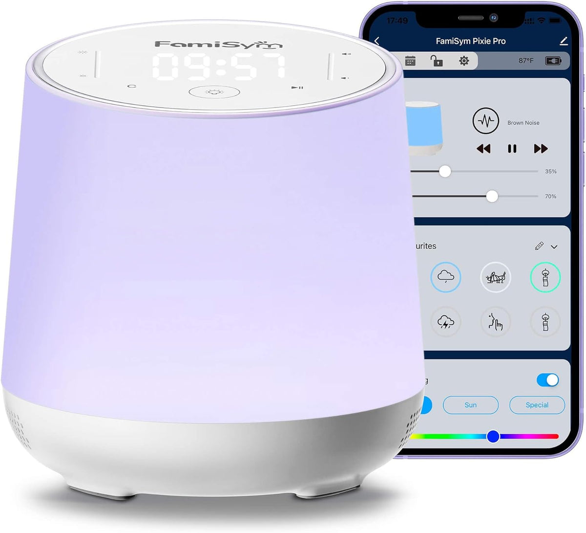 FamiSym White Noise Machine for Baby & Kids, Nursery Night Light & Alarm Clock, Dimmable Clock &