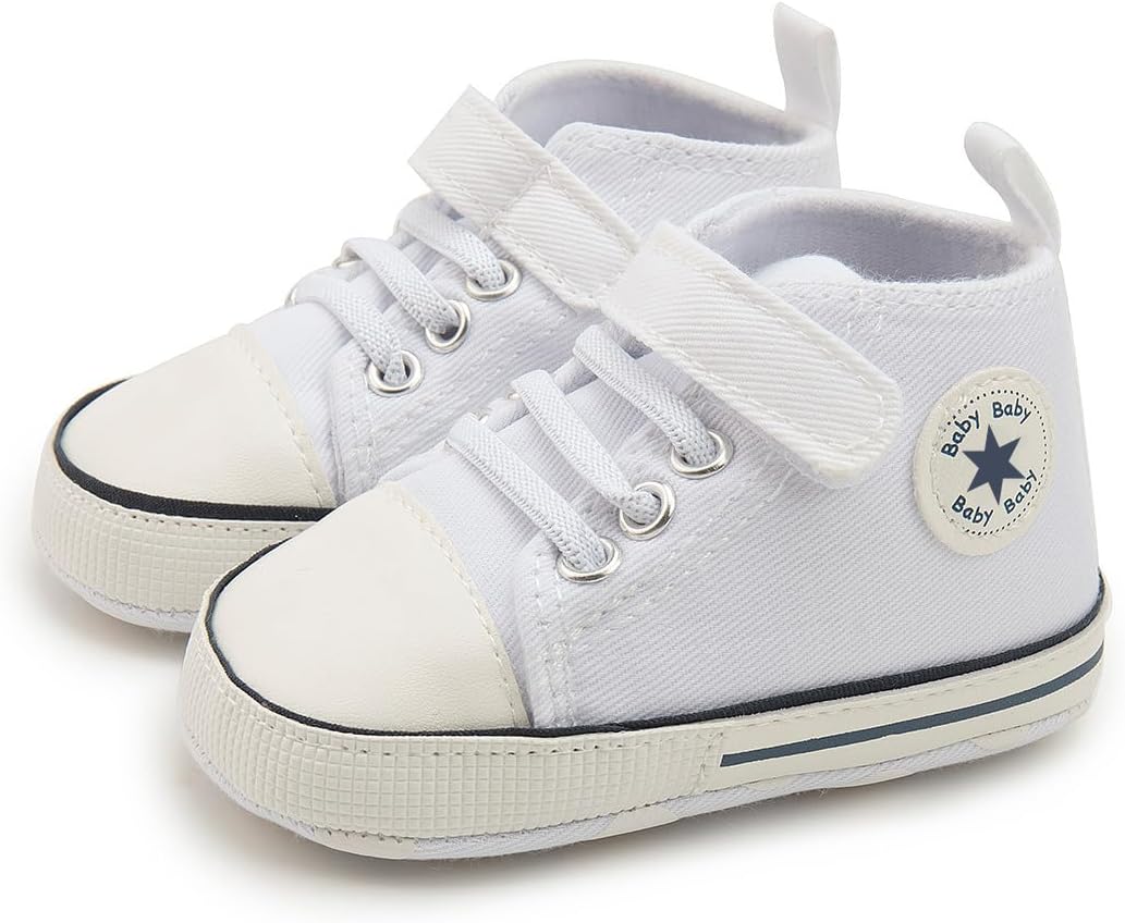 Unisex Baby Girls Boys Canvas High-top Shoes, Newborn Infant Anti-Slip Soft Sole Frist Walking