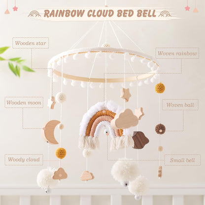 Baby Crib Mobile for Boys Girls Rainbow Nursery Mobile Gender Neutral Hand-Crocheted Mobile Ceiling