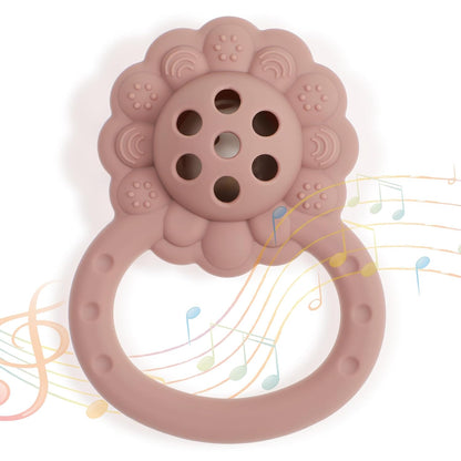 Rattle Teether, Lion Shape Montessori Baby Sensory Teething Toys, Food Grade Silicone BPA Free
