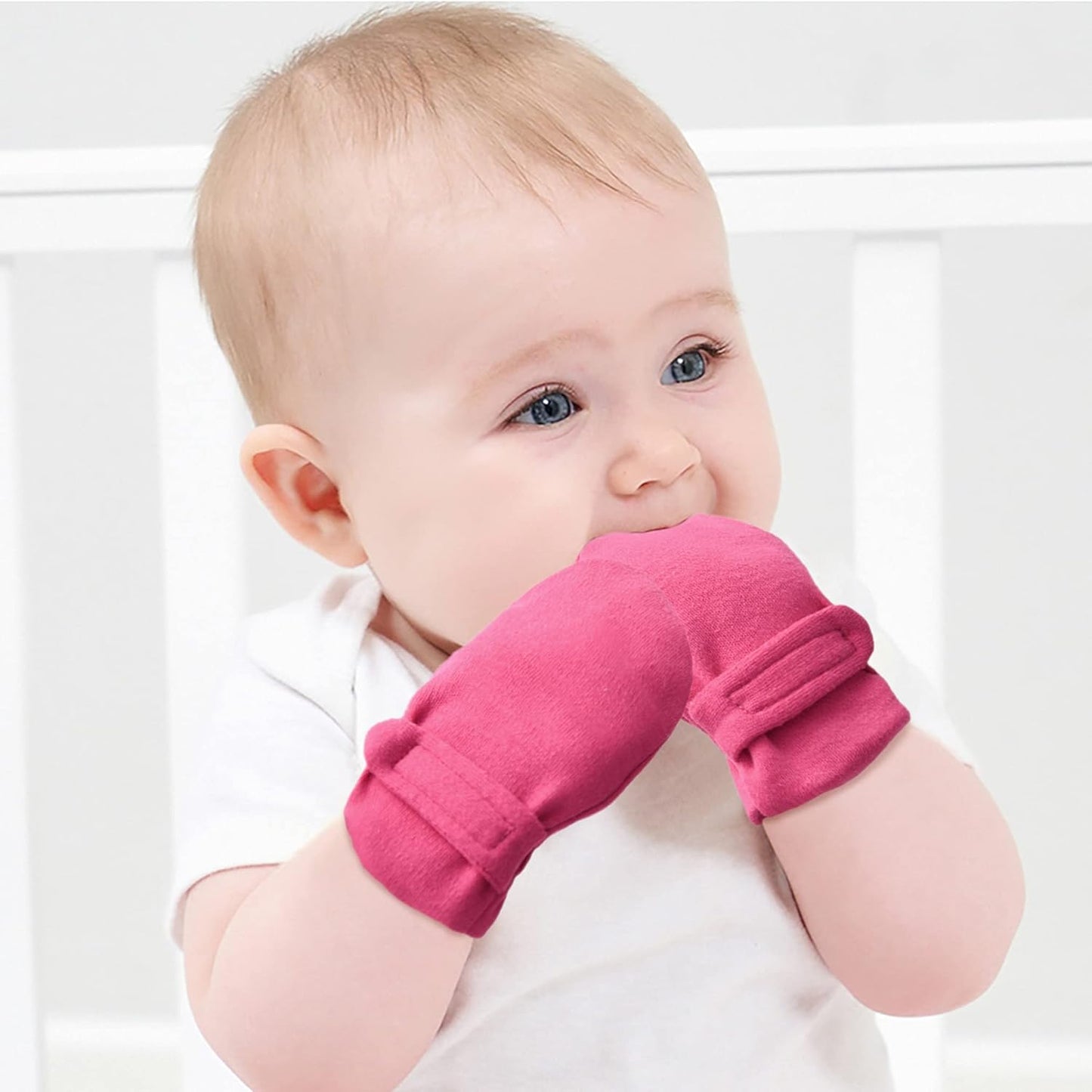 Newborn Baby No Scratch Mittens Stay On, 100% Cotton Breathable, Adjustable Infant Gloves for Baby