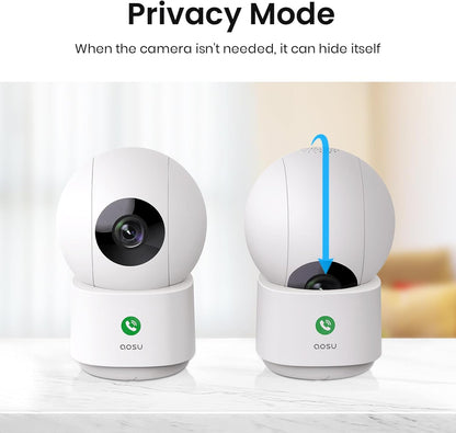 AOSU 2K Security Camera Indoor, Baby Monitor Pet Camera One-Touch Call, Smart Motion Tracking, IR