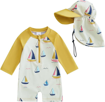 Hnyenmcko Baby/Toddler Boy Rash Guard Swimsuit Long Sleeve One Piece Zipper Swimwear Sunsuit Infant