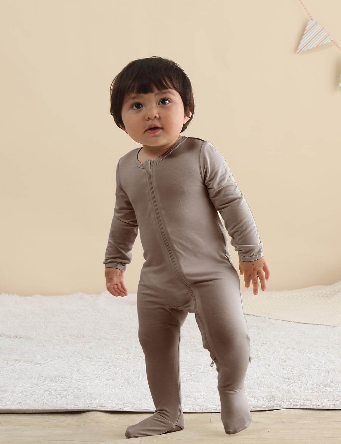 Jimonda Bamboo Baby Pajamas,Unisex Boys Girls One-Piece Footies,Long Sleeve Sleepers 2-Way Zip