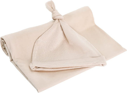 iEvolve Cotton Knitted Baby Swaddle Blanket with Hat Headband Set Newborn Swaddle Wrap Receiving