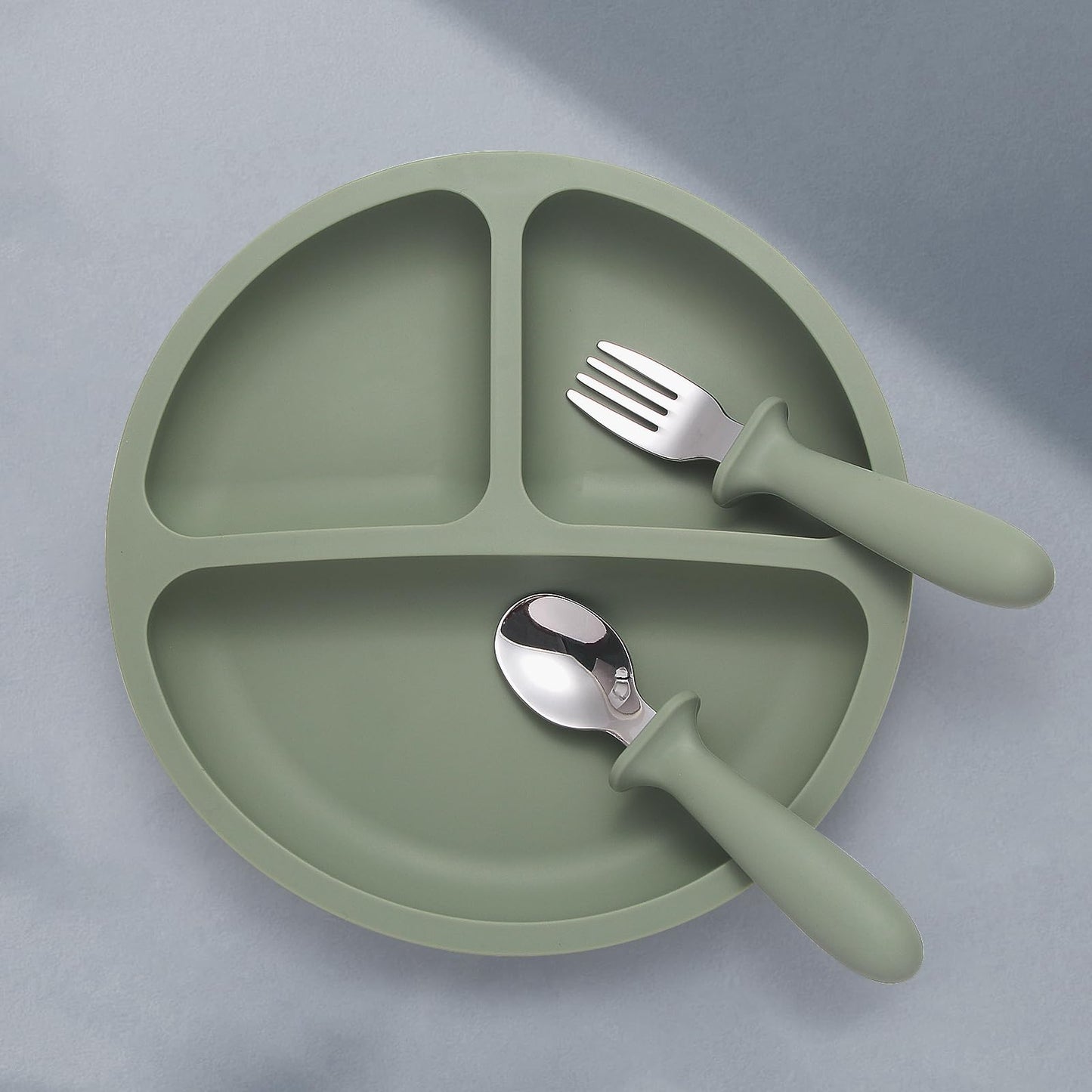 Eascrozn 2 Pack Silicone Suction Plates for Baby, Spoons and Forks Set