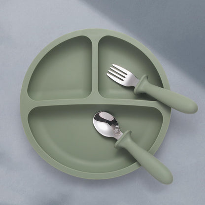 Eascrozn 2 Pack Silicone Suction Plates for Baby, Spoons and Forks Set