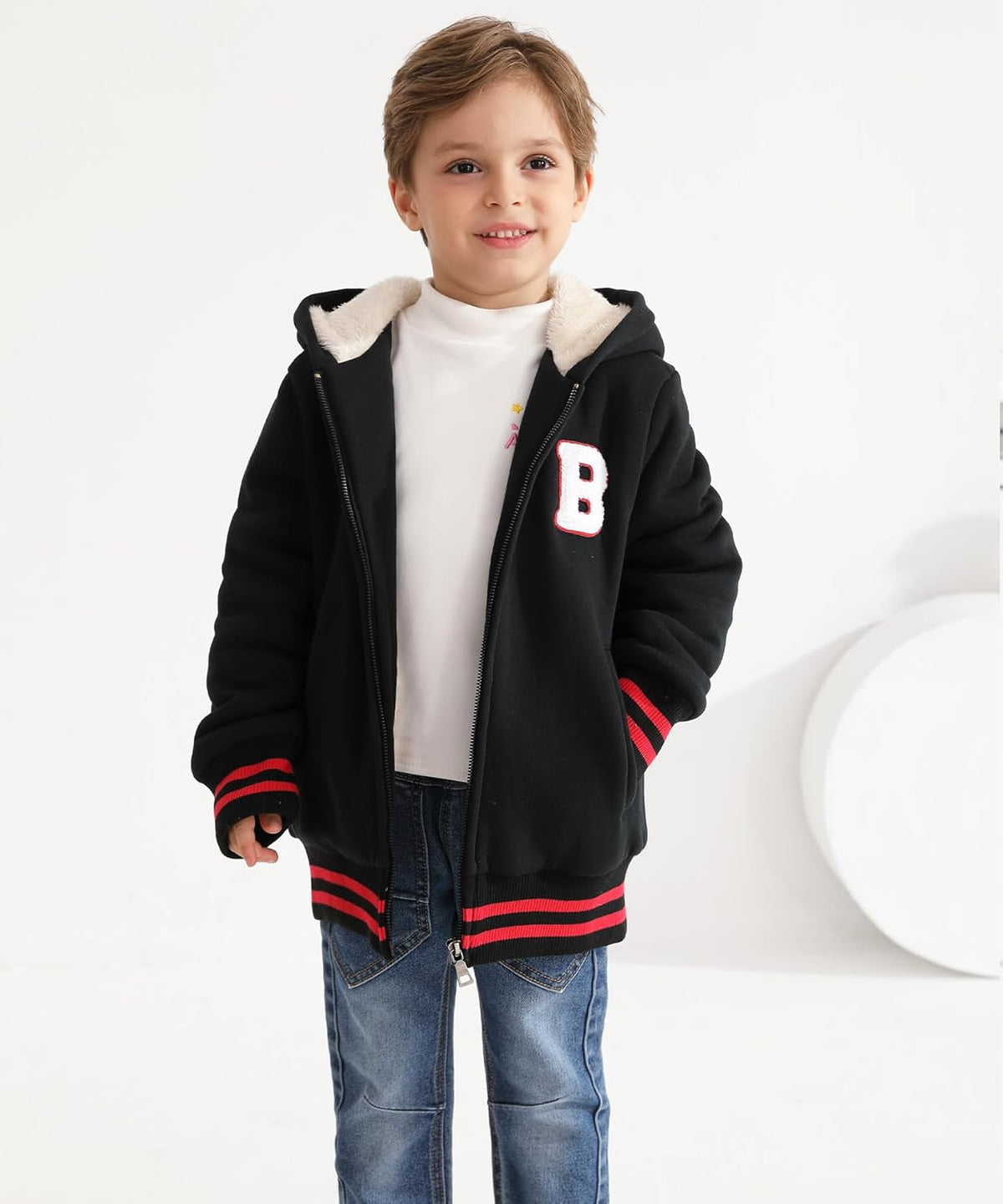 Bumeex Kids Boy's Girl's Sherpa Fleece Lined Jacket Spring Fall Winter Zip up Sweatshirt Hoodie