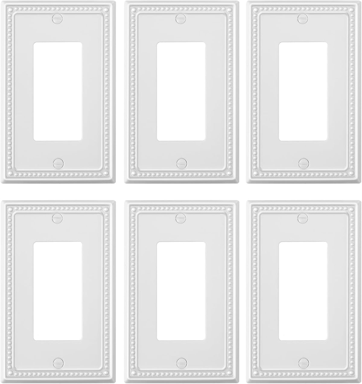 6-Pack Decorator Outlet Cover Plate, Decorative Switch Plates and Outlet Covers, Pure White Metal