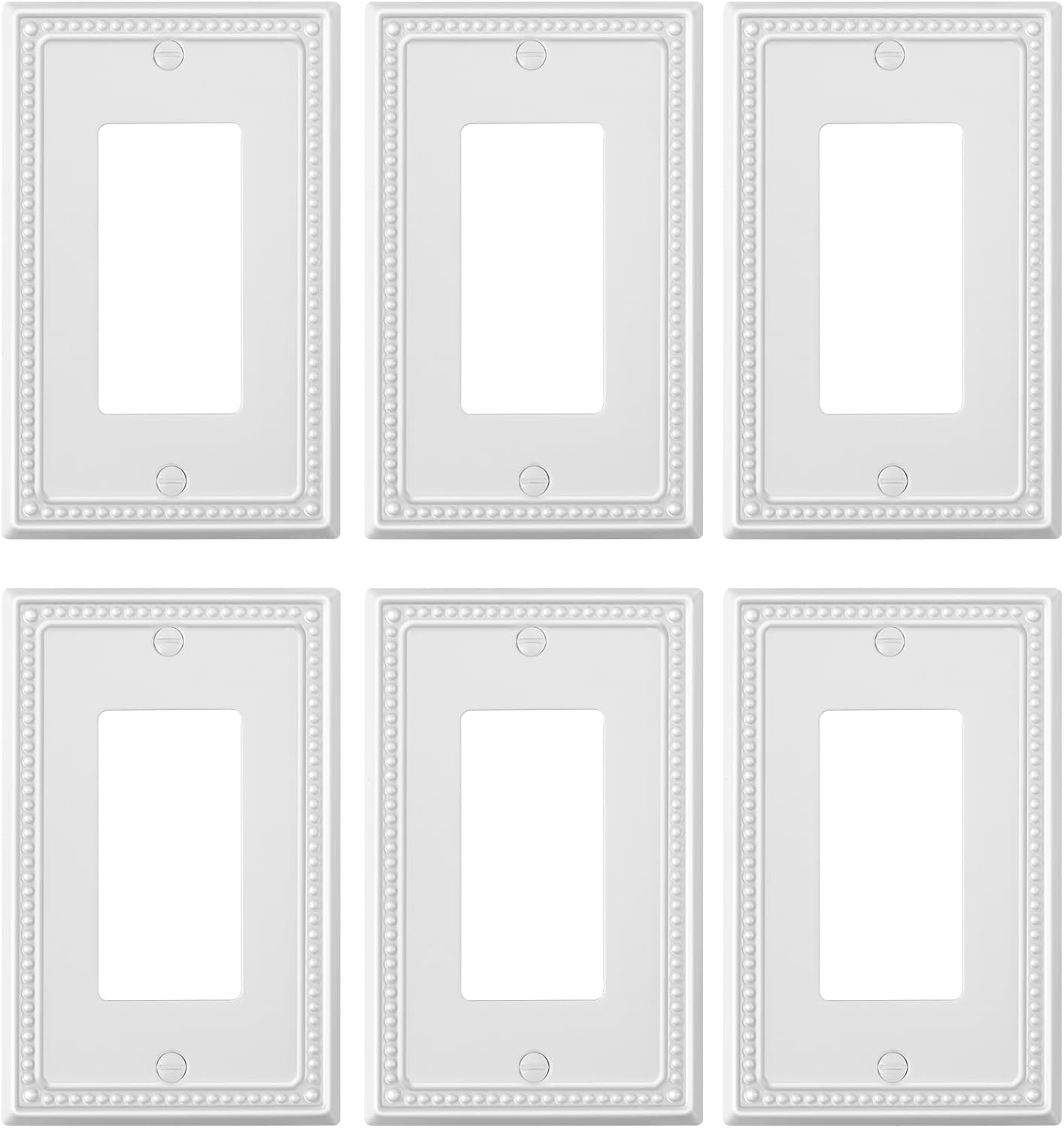 6-Pack Decorator Outlet Cover Plate, Decorative Switch Plates and Outlet Covers, Pure White Metal