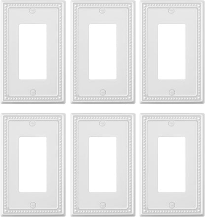 6-Pack Decorator Outlet Cover Plate, Decorative Switch Plates and Outlet Covers, Pure White Metal