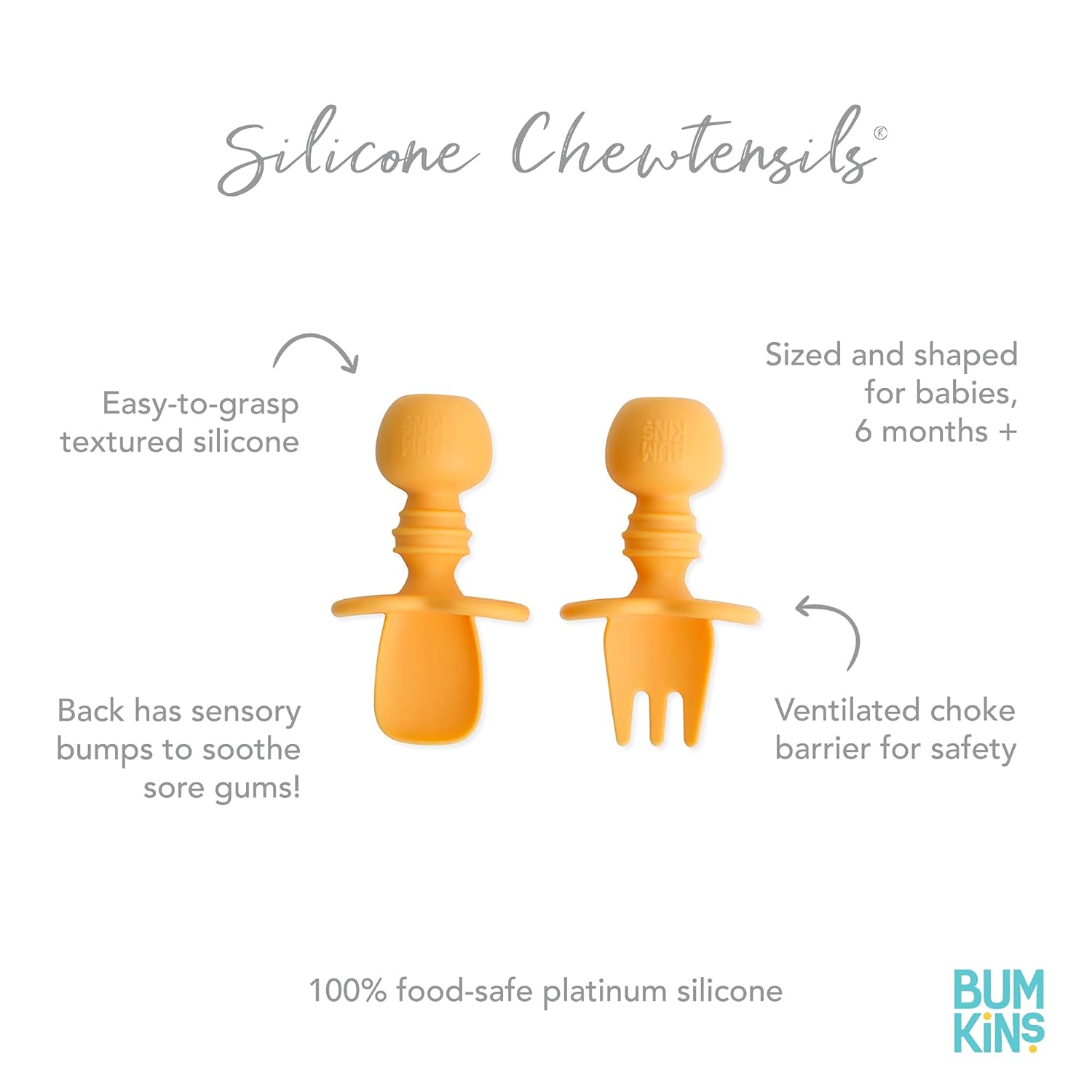 Bumkins Baby Utensils Set, Chewtensils Silicone Spoons for Dipping, Self-Feeding, Baby Led Weaning