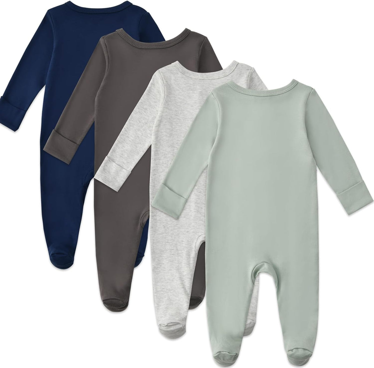 Aablexema Baby Footed Pajamas with Mitten Cuffs Zipper 4-Pack Infant Newborn Cotton Long Sleeve