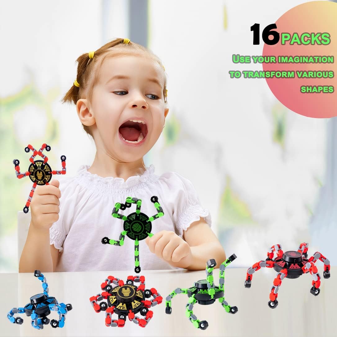 16Pack Fingertip Gyro Toy Mechanical Top DIY Deformation Robot Metal Transformable Spinners Funny