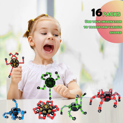 16Pack Fingertip Gyro Toy Mechanical Top DIY Deformation Robot Metal Transformable Spinners Funny