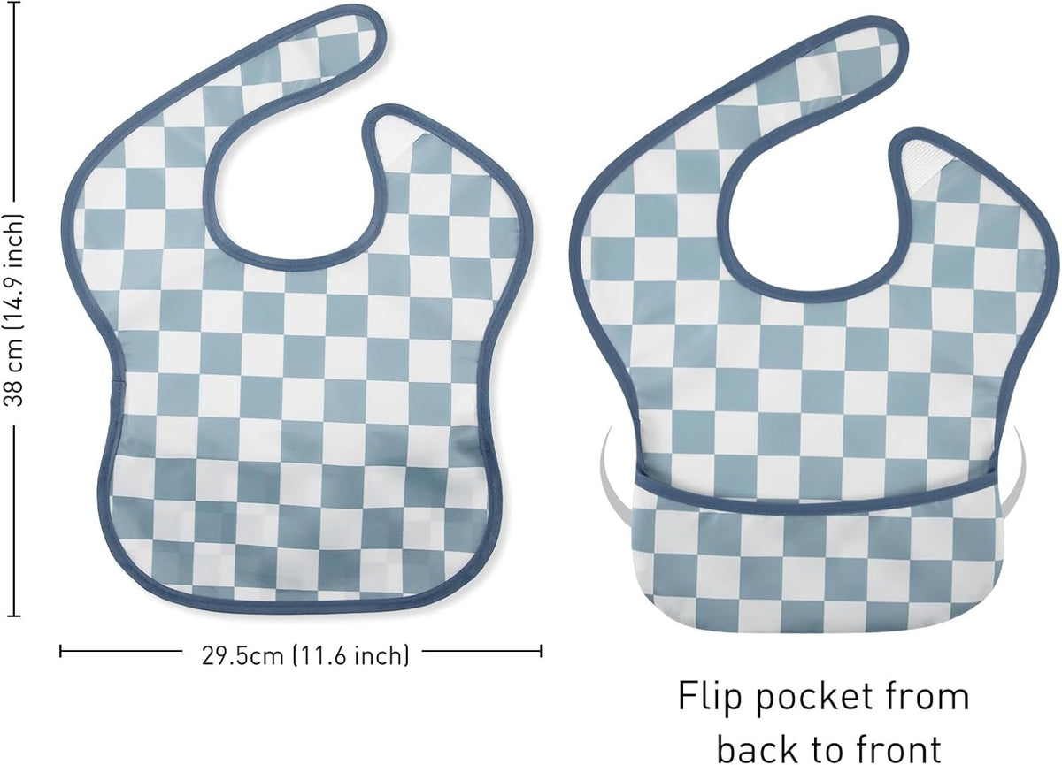 Mess Proof Baby Bib 3 Pack, Waterproof Led Weaning Baby Feeding Bibs with Food Catcher, Travel